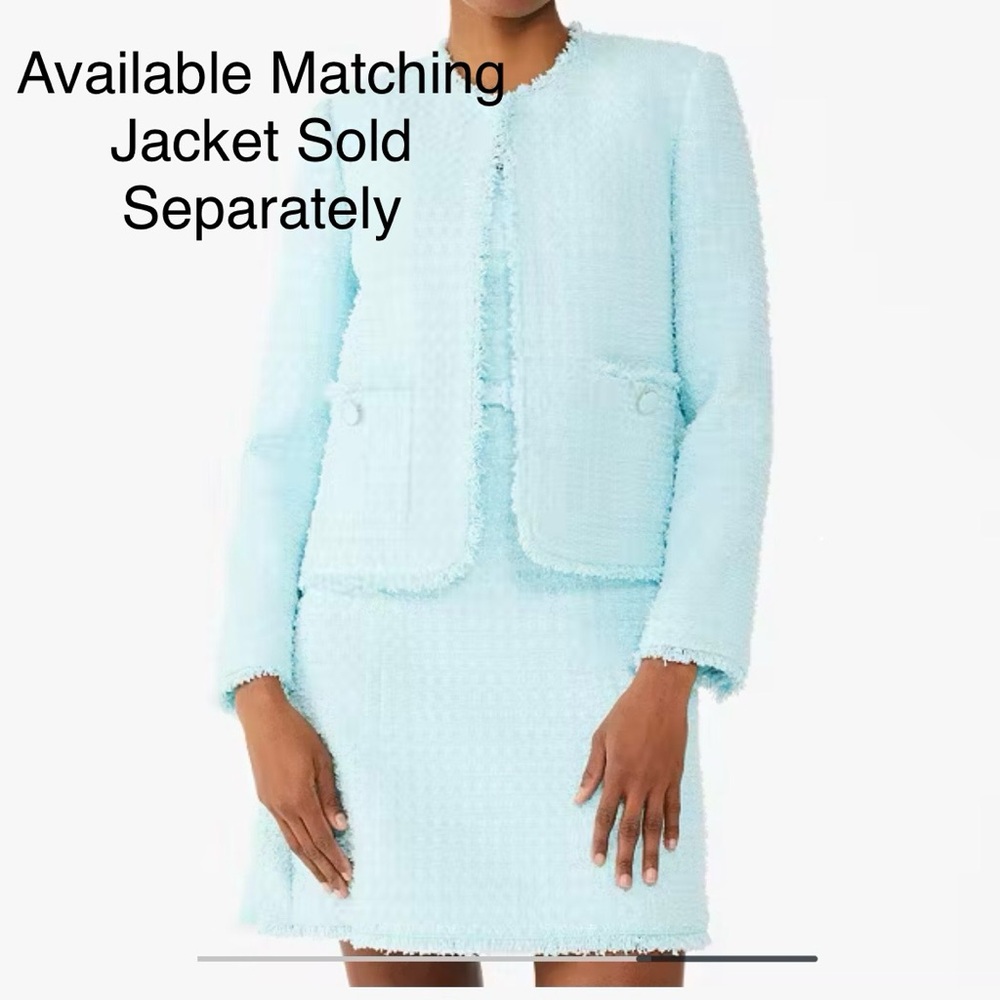 Kate Spade Elegant Light Blue Belted Tweed Sleeveless Dress, Size 14